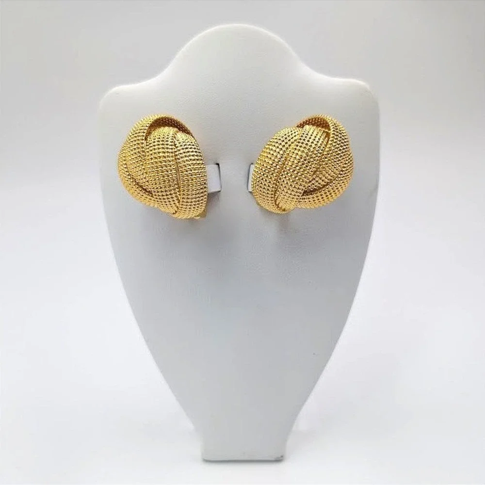 VTG Norma Jean Gold Tone‎ Earrings 3D Knot Caviar Textured Clip-on Chunky 80s